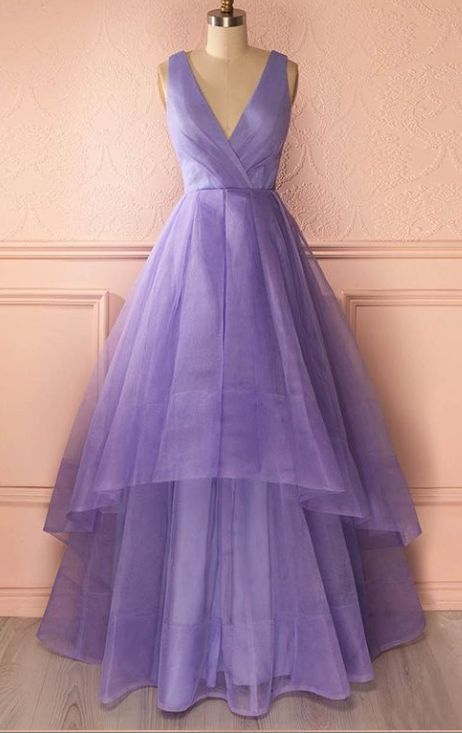 Princess V-neck Floor-length Organza Prom Dresses with Ruffle,Sexy Formal Evening Dress,Custom Made cg2982