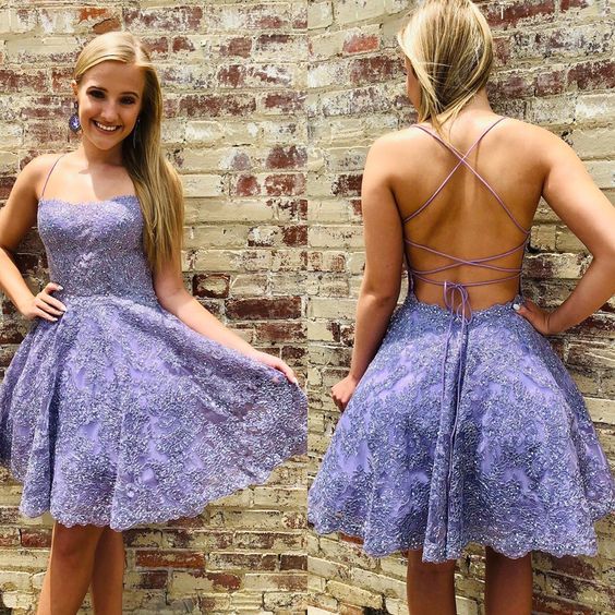 Cute Homecoming Dress,Straps Homecoming Dress,Purple Homecoming Dress ...