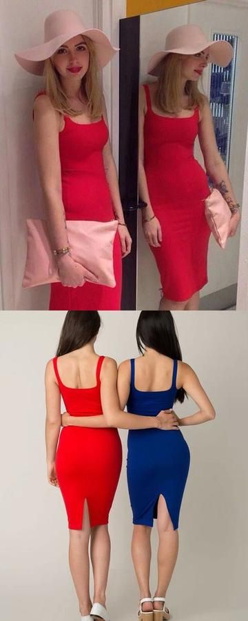 Simple Square Red Knee Length Tight Party Dress, Charming Homecoming dress cg3058
