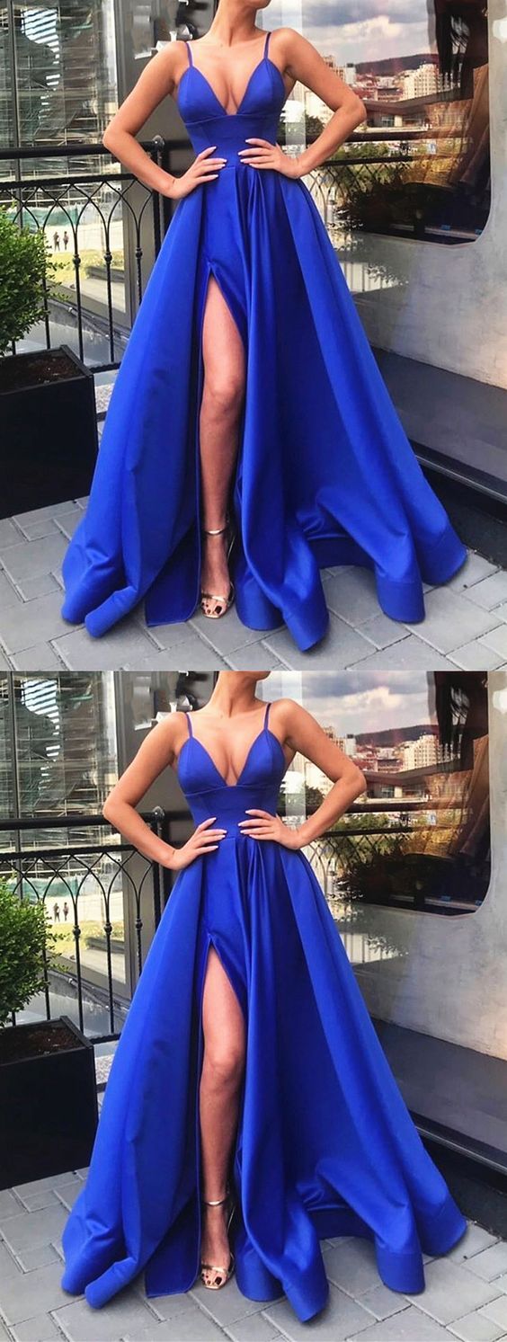 A Line V Neck Royal Blue Prom Dress cg3060