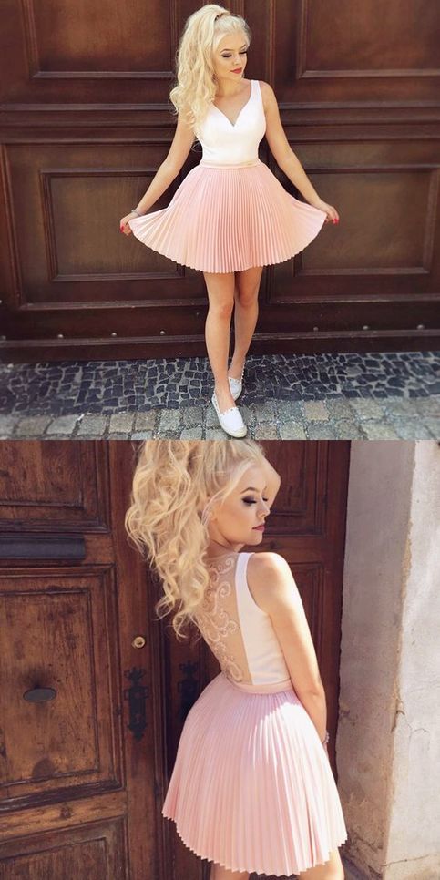 Sheer Backless Appliques Hoco Dresses Cutest Pink Dresses for Freshma classygown