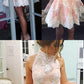 High Neck Light Pink Lace Back O Short homecoming Dresses cg310