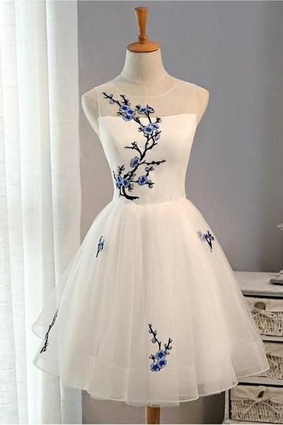 Lace up Tulle Short Homecoming Dress, Elegant White homecoming Dress, Cheap Party Dress  cg313