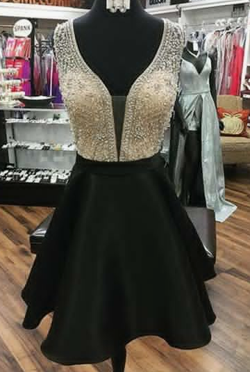 Black Short Homecoming Dresses With Beading  cg3143