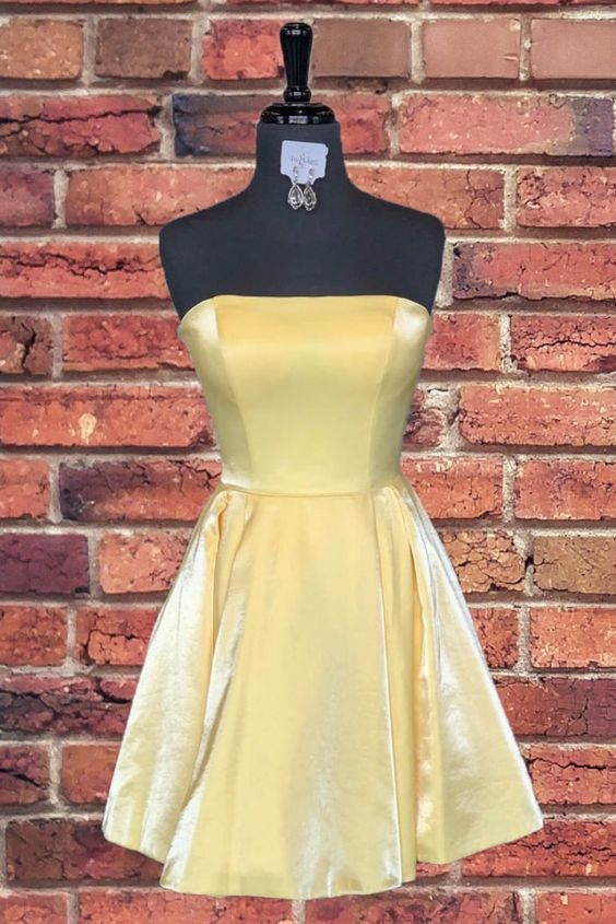 strapless short yellow homecoming dresses, casual yellow homecoming dresses cg3145