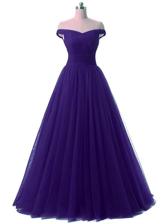 Beautiful Tulle Off Shoulder Party Dress, Lace-Up Long Junior Prom Dre ...
