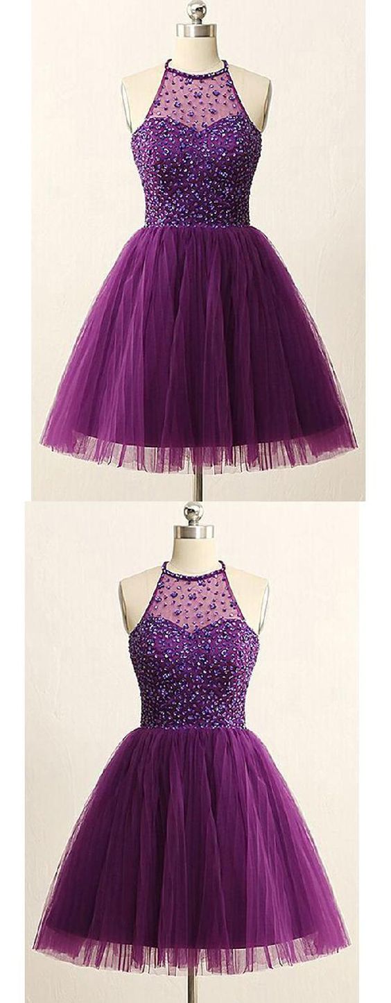 Sleeveless Homecoming Dress, Short Homecoming Dress, Open Back Homecoming Dress, Purple Homecoming Dress  cg3186