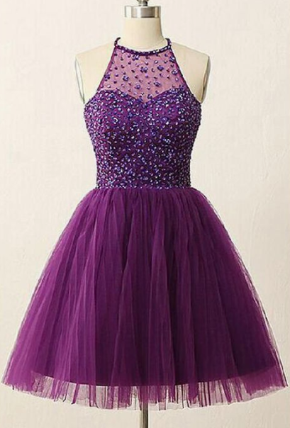 Sleeveless Homecoming Dress, Short Homecoming Dress, Open Back Homecoming Dress, Purple Homecoming Dress  cg3186