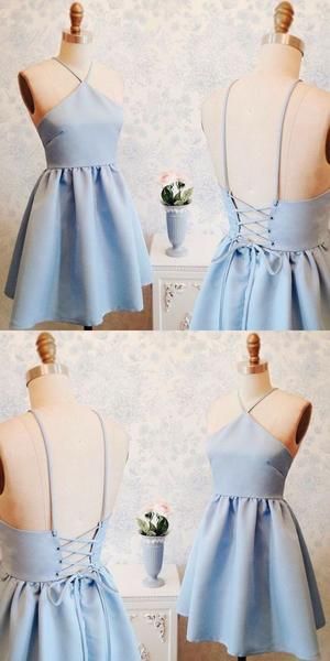 New Blue Halter Homecoming Dress, Short Custom Dresses cg323