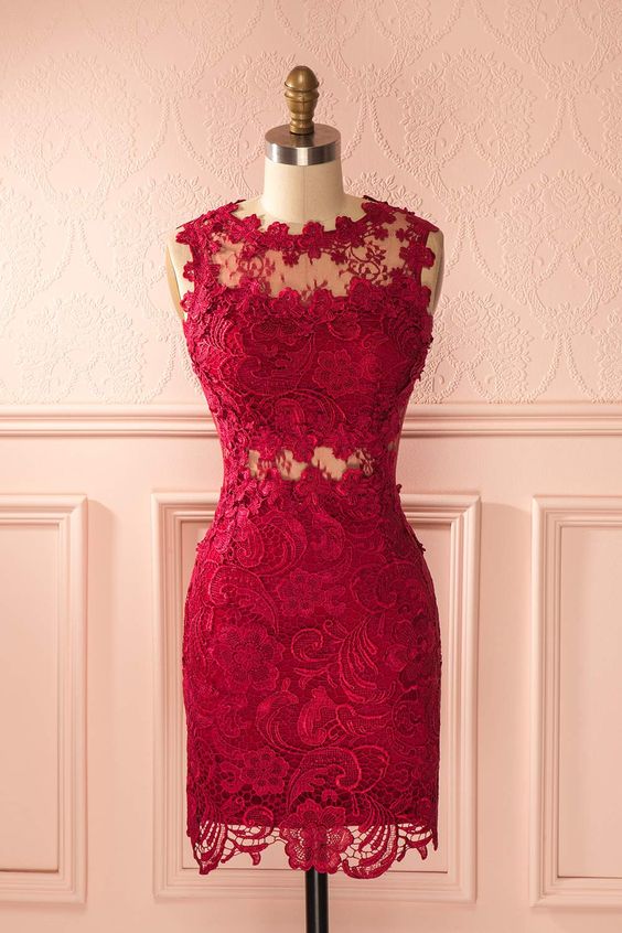 2019 Homecoming Dresses sheath red lace dress   cg3261