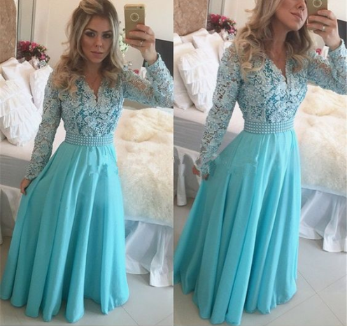 New Arrival Lace With Long Sleeve Ball Gown Evening Party Prom Dress cg3301