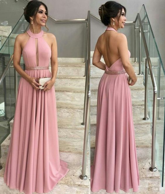 pink halter backless prom dress cg3332