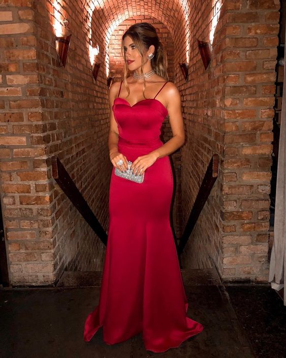 2019 Long red Prom Dresses with spaghetti straps cg3333