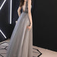 Sparkle Grey Beaded Long Tulle Formal Dress, Long Prom Dress 2020 cg3350