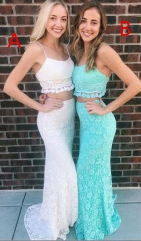 Two Piece Mermaid Spaghetti Straps Floor-Length Lace evening dresses prom dresses cg3365