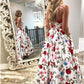 A-Line Strapless High Low White Printed Prom Dress with Pockets cg3407