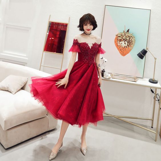 Cute burgundy lace short dress, homecoming dress cg3425