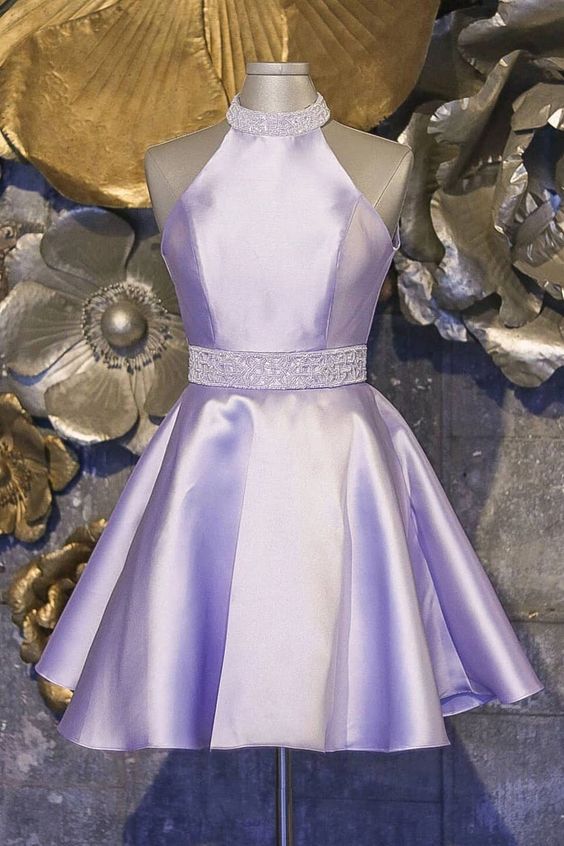 Halter Short Lavender Homecoming Dress with Beading  cg3450