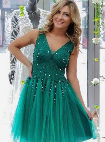 Pretty Turquoise Tulle Beaded Short Dress, Elegant Homecoming Dress  cg3454