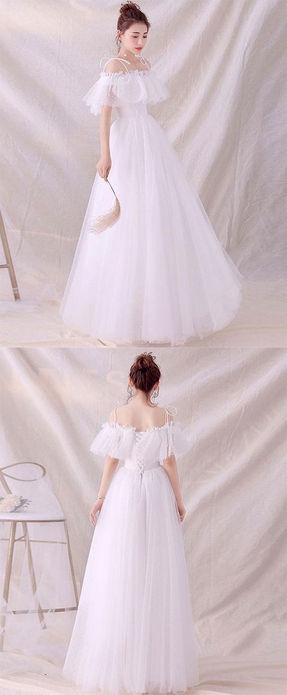 White tulle long prom dress cg3541