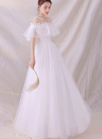 White tulle long prom dress cg3541