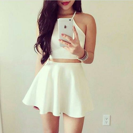 White Two Pieces Short Homecoming,Simple Homecoming Dresses cg3565