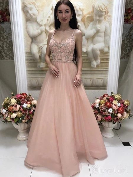 Blush Pink Beaded Prom Dresses Long Prom Gowns cg3576