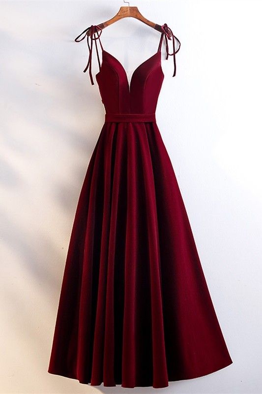 Gorgeous Sweetheart Spaghetti Straps Corset Red Velvet Long A Line Prom Evening Dress cg3590