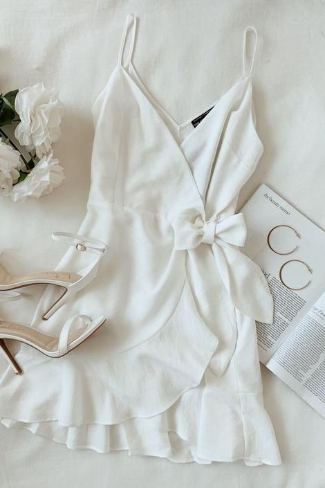 Ivory Ruffled Wrap Dress,Mini Homecoming Dress cg3657