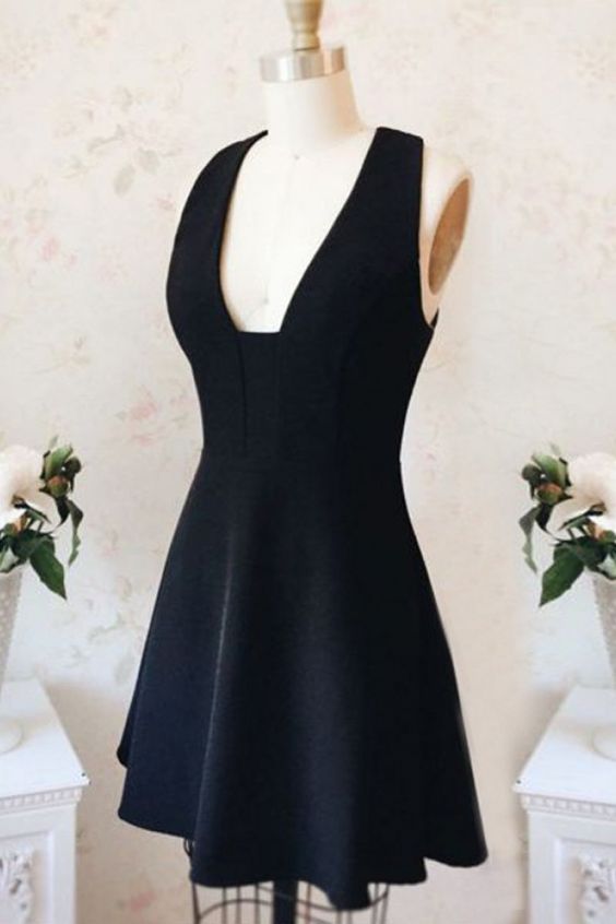 A-Line Square Satin Criss-Cross Straps Little Black homecoming Dress cg3662