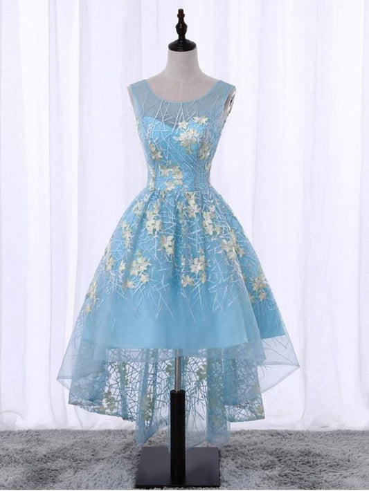 A-line Asymmetrical Scoop Light Sky Blue Tulle Short Dress Homecoming Dress cg3700