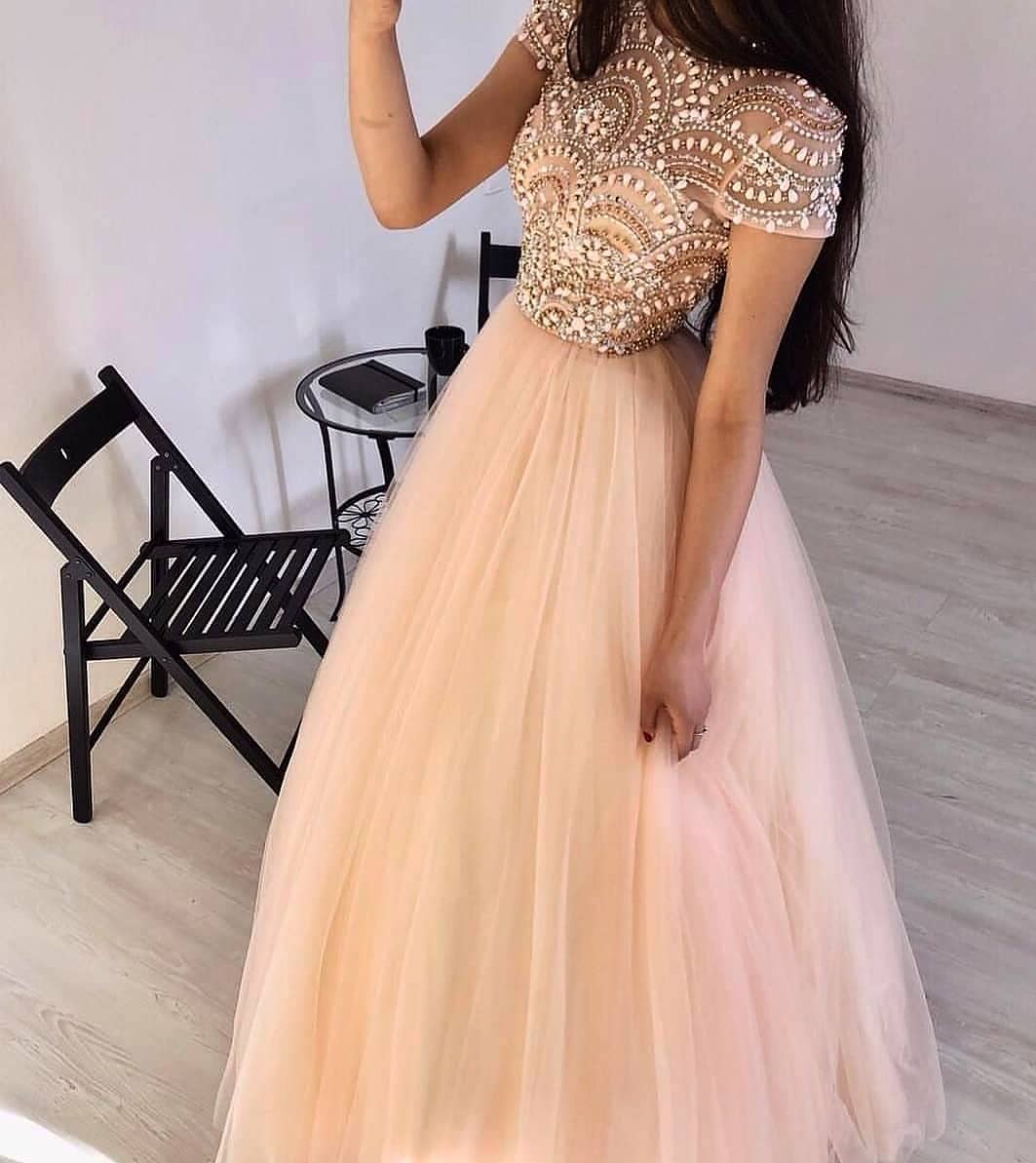 Princess Cap Sleeves tulle Ball Gown prom dress cg3738