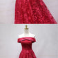 Red Lace Strapless Long Off Shoulder Line Prom Dress, Red Evening Dress cg3750