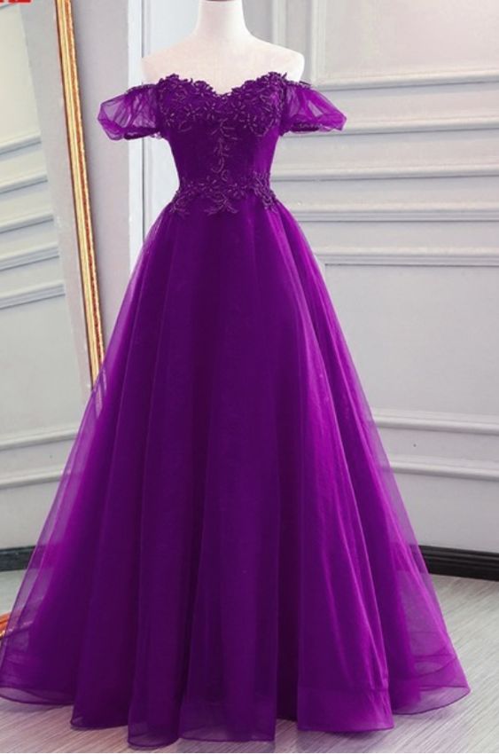 A Line Tulle,Off Shoulder , Formal Evening prom Gowns Dresses,Elegant lace party dress cg3758