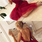 Sexy Backless Red homecoming Dress, Sleeveless Tulle Short party Dress with Lace cg377