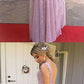 Pink V Neck Sleeveless Lace Backless Long  prom dress cg3777