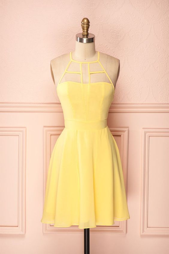 2019 Homecoming Dresses yellow short party dress cg3896