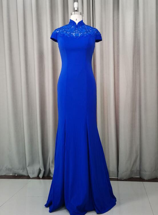 Beautiful Spandex With Lace Mermaid Long Prom Dress, Blue Evening Party Dress cg3913