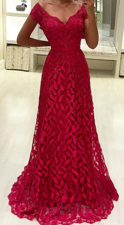 A-Line Cap Sleeves Appliques Long Evening prom Dress  cg3950