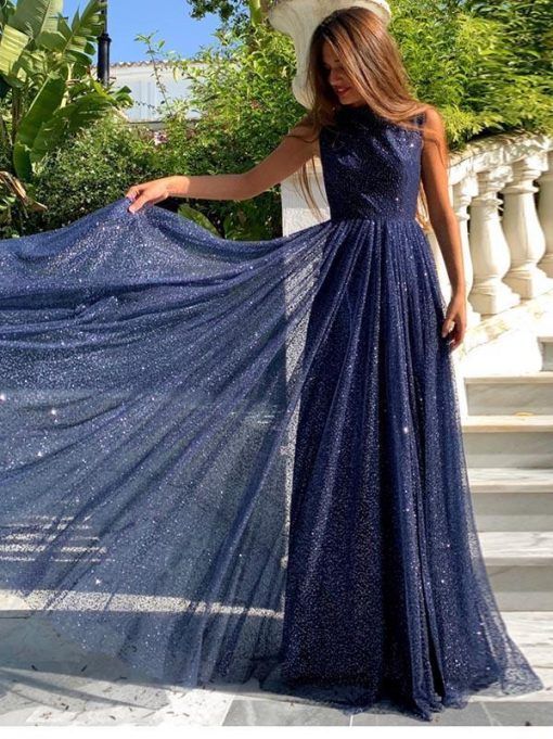 See-through Backless Starry Sky Evening prom Dress cg3955