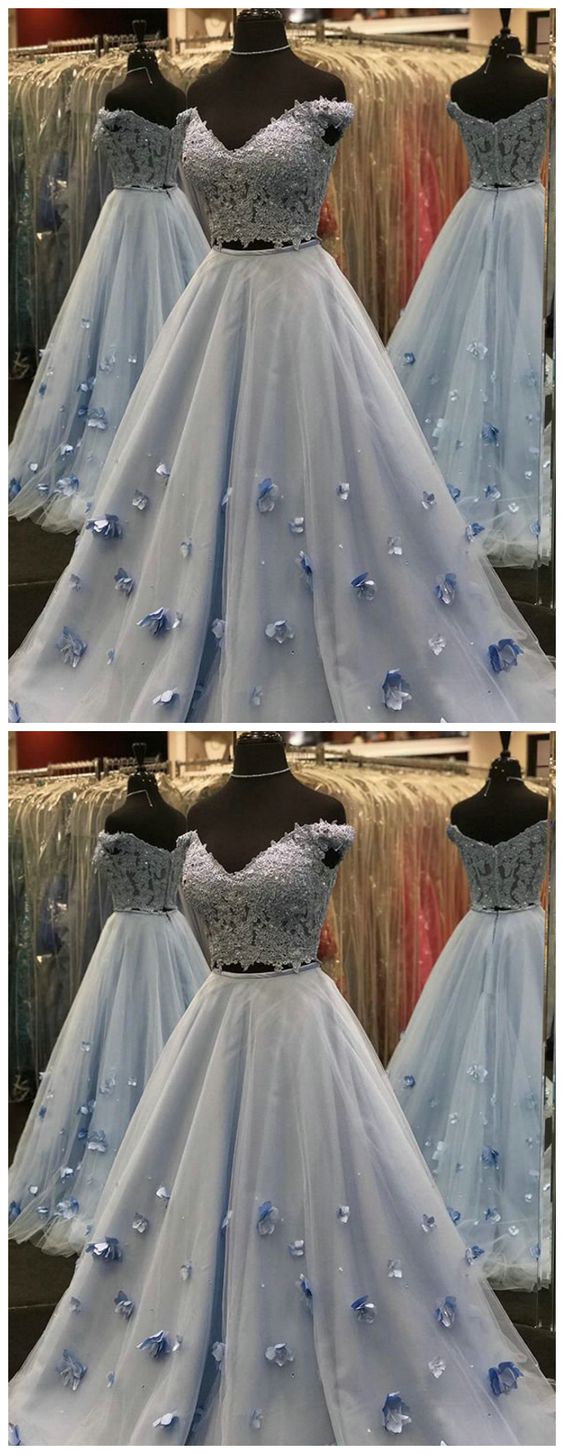 Tulle Two Piece Prom Dresses,Light Sky Blue Prom Dresses cg3967