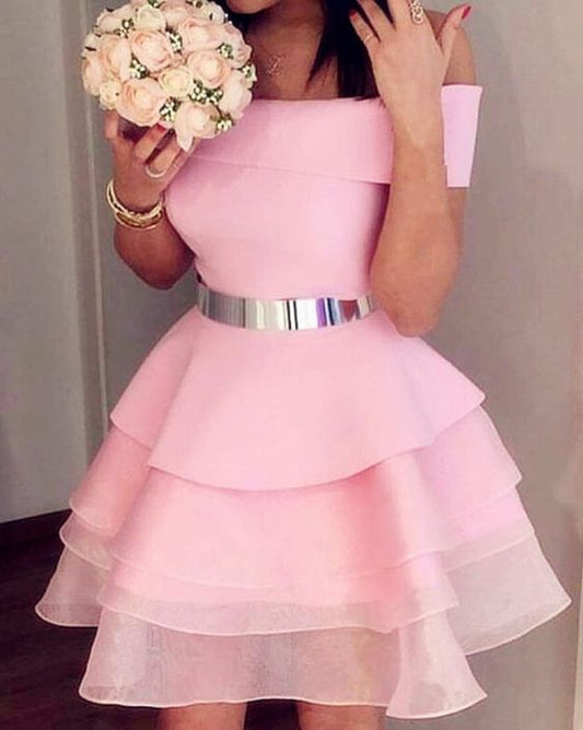 pink homecoming dresses short ruffles party dress cg3970