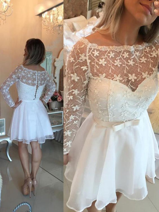 Long Sleeves White Homecoming Dress cg3985