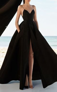 Black Prom Dress With Slit  , sexy prom dress cg403