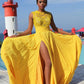 Embroidery Prom Dresses 2019 Sleeveless Yellow Chiffon A Line Prom Gown  cg4074