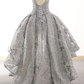 GRAY TULLE LACE HIGH LOW PROM DRESS  cg4101