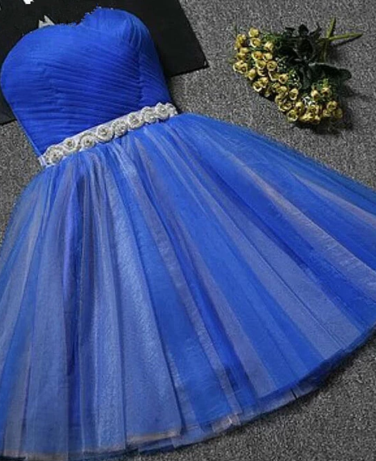 Cute Royal Blue Tulle Knee Length Party Dress, Blue Homecoming Dress cg4106