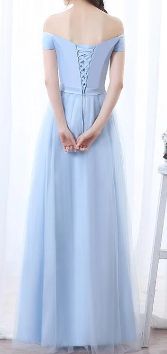 Light Blue Off The Shoulder Simple Pretty Bridesmaid Dress, Light Blue Party prom Dress 2020  cg4109
