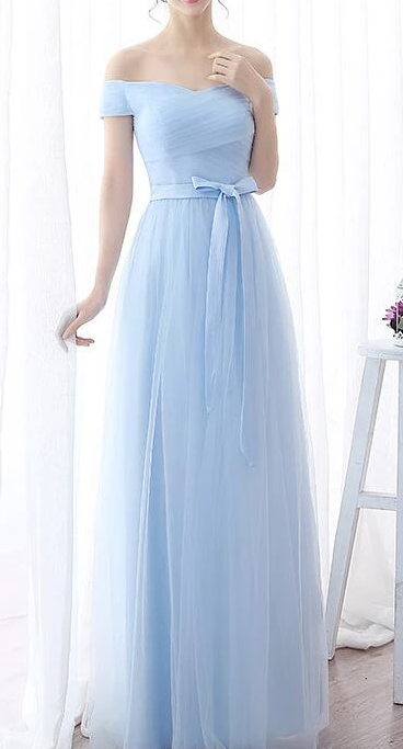Light Blue Off The Shoulder Simple Pretty Bridesmaid Dress, Light Blue Party prom Dress 2020  cg4109