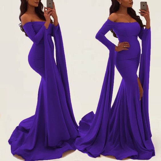 Sexy Off Shoulder Long Sleeves Mermaid Evening Gowns Purple prom dress cg4122